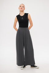 Wide Leg Relaxed Fit Pleated Trousers