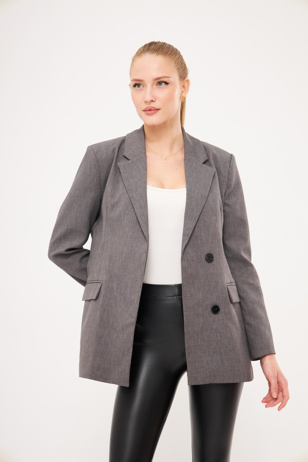 Textured Solid Faux Pocket Blazer