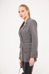 Textured Solid Faux Pocket Blazer