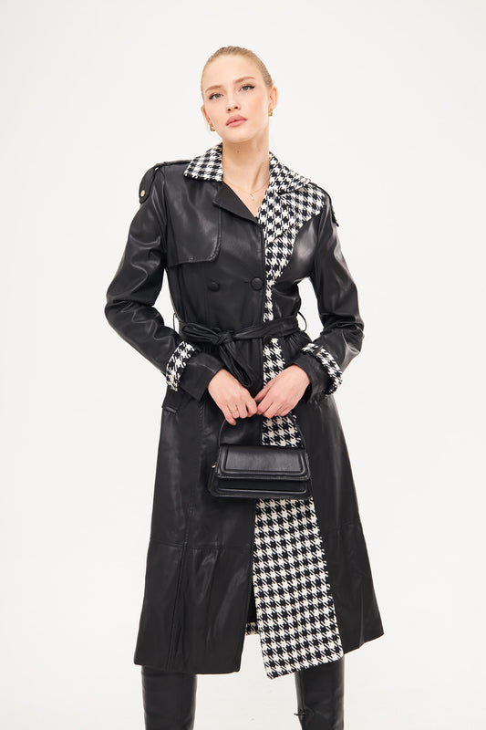 Half Checkered Midi Trench Coat