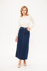 Denim Fitted Maxi Skirt