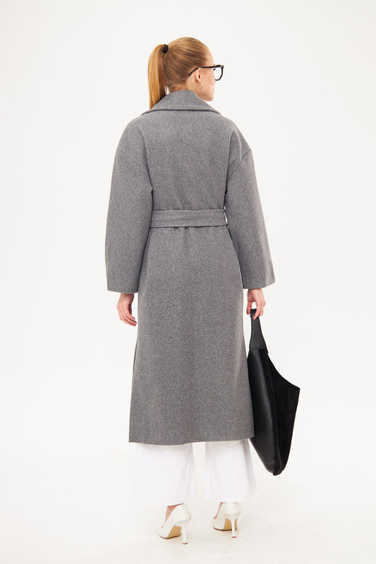 Textured Solid Maxi Coat with Pockets