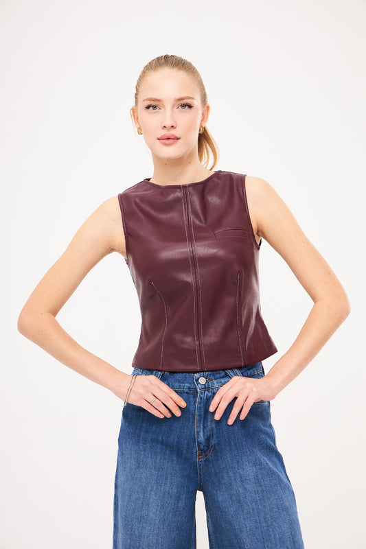 Sleeveless Faux Leather Top