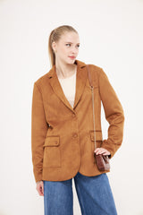 Suede Tan Notched Lapel Blazer