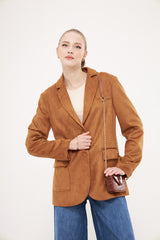 Suede Tan Notched Lapel Blazer