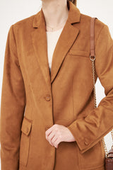 Suede Tan Notched Lapel Blazer