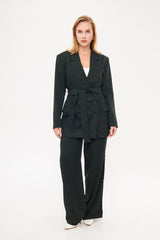 Double Breast Solid Blazer with Belt