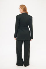 Double Breast Solid Blazer with Belt