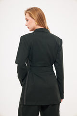 Double Breast Solid Blazer with Belt