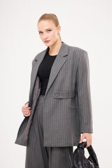 Stripped Two-Toned Blazer with Side Buttoned Patches