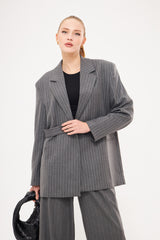 Stripped Two-Toned Blazer with Side Buttoned Patches