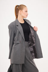 Stripped Two-Toned Blazer with Side Buttoned Patches