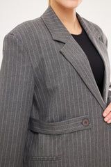 Stripped Two-Toned Blazer with Side Buttoned Patches