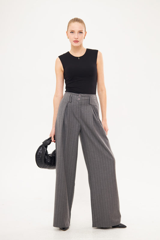 Stripped Two-Toned Wide Leg Trousers