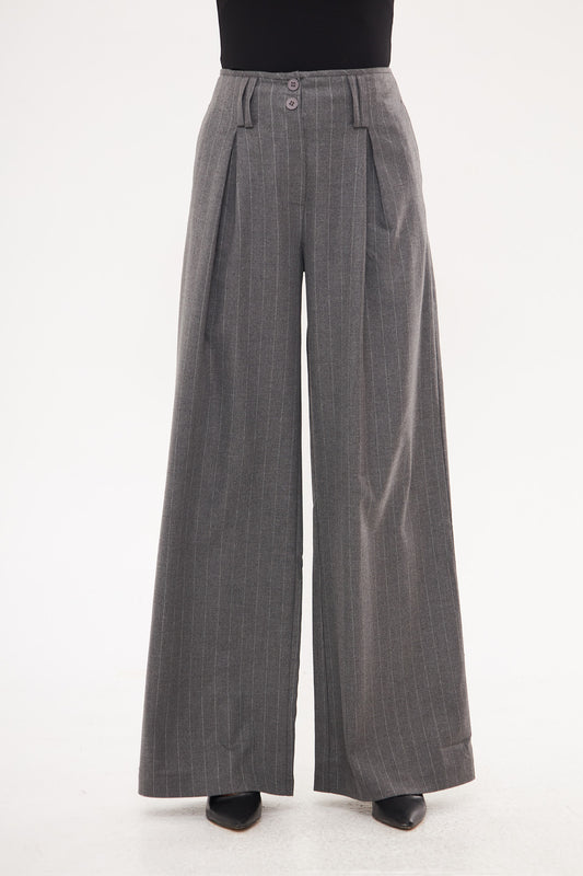 Stripped Two-Toned Wide Leg Trousers