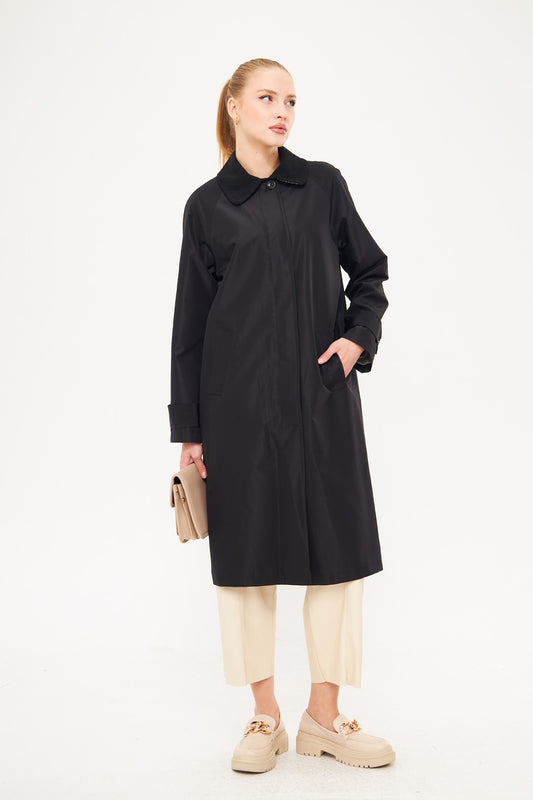 Collared Solid Hidden Closure Midi Coat