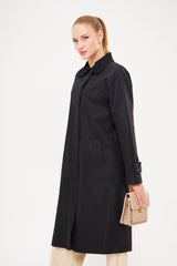 Collared Solid Hidden Closure Midi Coat