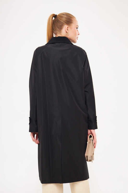 Collared Solid Hidden Closure Midi Coat