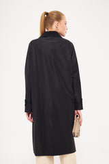 Collared Solid Hidden Closure Midi Coat