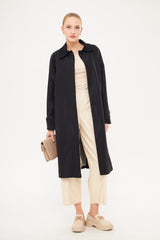 Collared Solid Hidden Closure Midi Coat