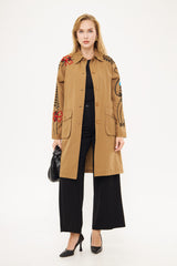 Stitched Embroidered Design Midi Coat