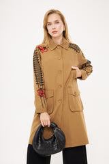 Stitched Embroidered Design Midi Coat