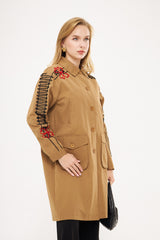 Stitched Embroidered Design Midi Coat