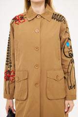 Stitched Embroidered Design Midi Coat