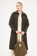 Collared Solid Hidden Closure Midi Coat