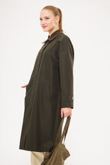 Collared Solid Hidden Closure Midi Coat