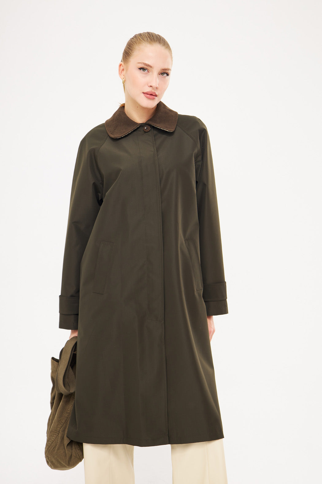 Collared Solid Hidden Closure Midi Coat