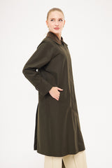 Collared Solid Hidden Closure Midi Coat