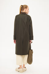 Collared Solid Hidden Closure Midi Coat