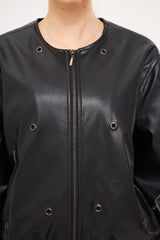 Golden Holes Like Design Solid Leather Jacket