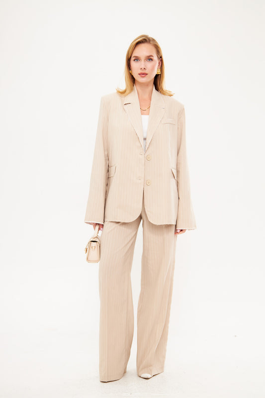 Stripped Two-Toned Blazer with Pockets