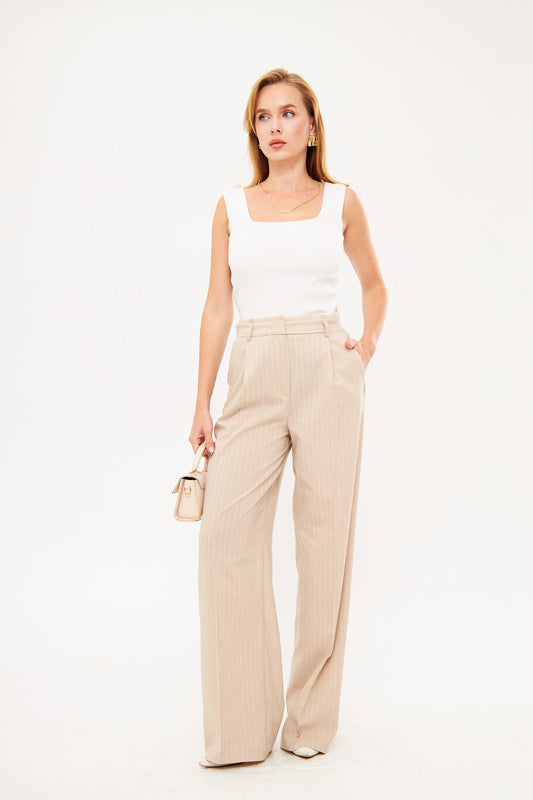 Stripped Two-Toned Wide Leg Trousers