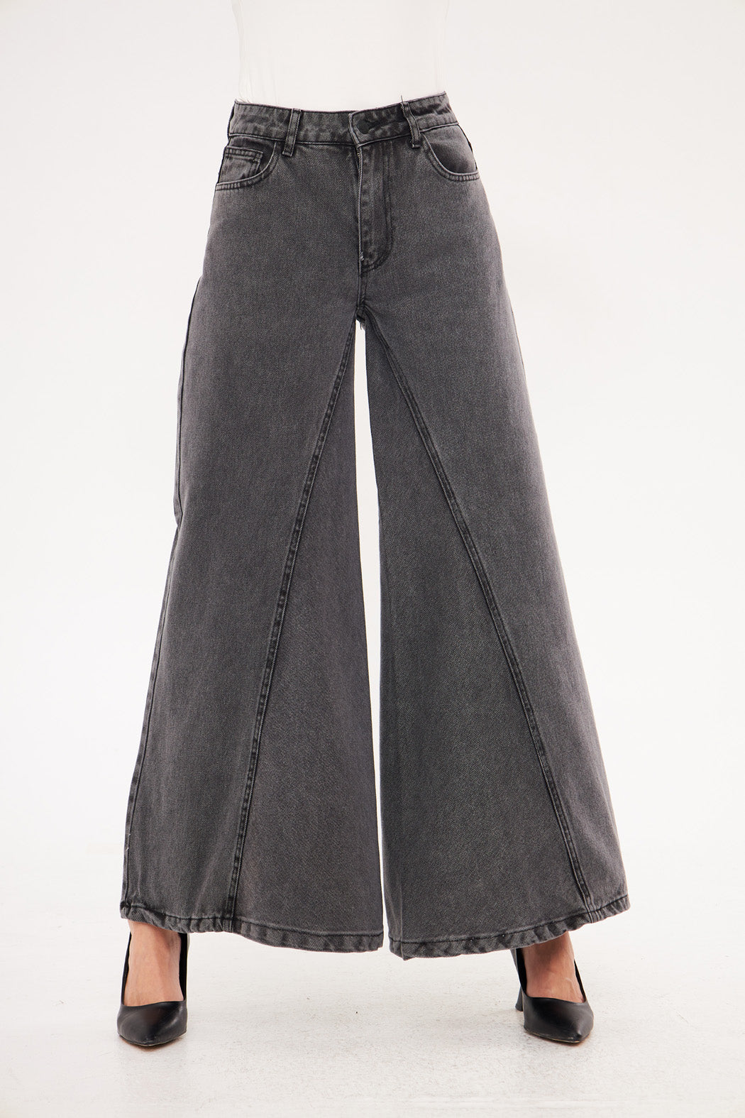 Wide-Leg Light-Wash Denim Trousers