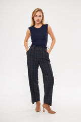 Plaid Straight-Leg Trousers