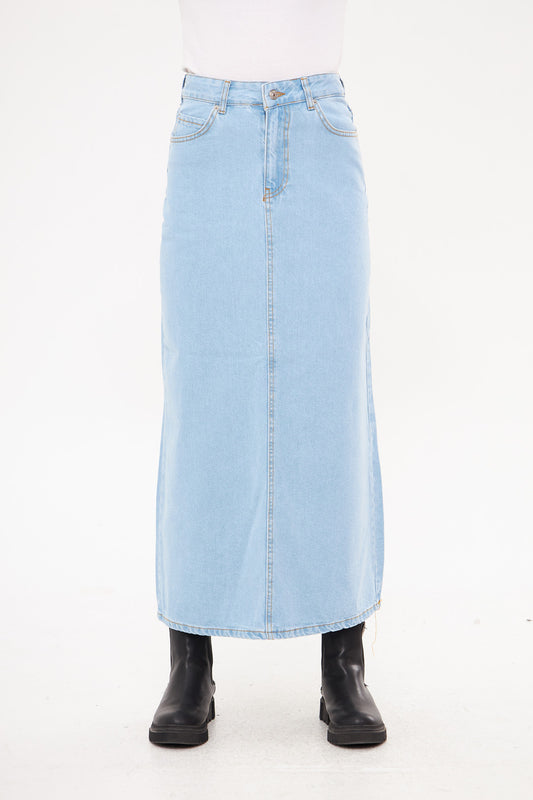 Denim Fitted Maxi Skirt