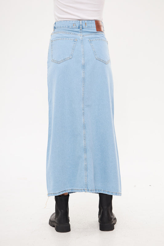 Denim Fitted Maxi Skirt