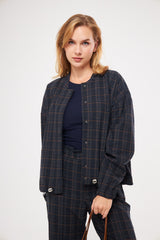 Plaid Button-up Bomber Jacket