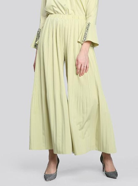 2104013- Pleated Wide Leg Palazzo Pants - Montania Shop