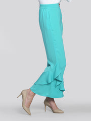 2104007- Asymmetrical Frill Hem Stripes Pants - Montania Shop