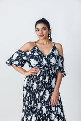 2206118- Open Shoulder Wrap Dress