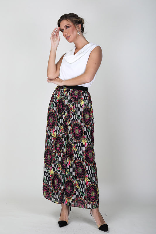 2304011- Printed Wide Leg Pants