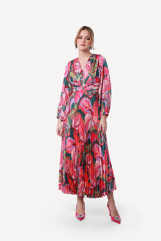 2343009- Printed Pleated Maxi Dress