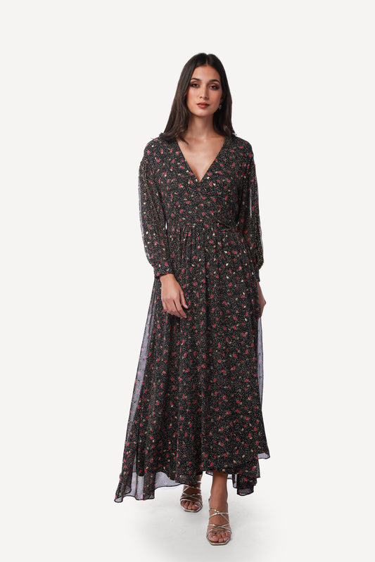 2343011- Long Sleeve Wrap Maxi Dress