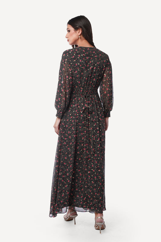 2343011- Long Sleeve Wrap Maxi Dress