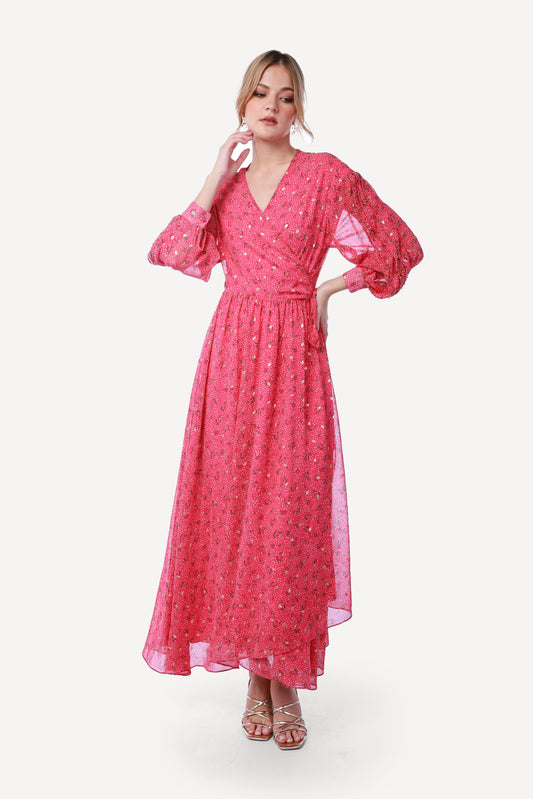 2343011- Long Sleeve Wrap Maxi Dress