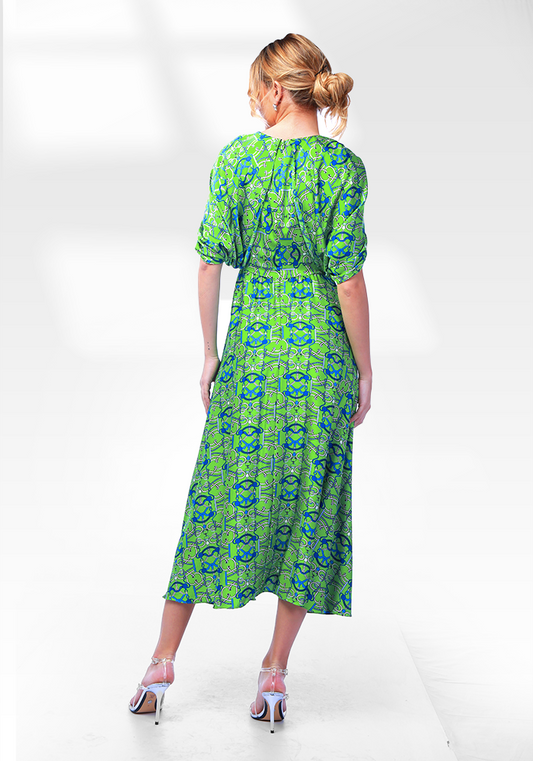 2306007- Cape Sleeve Printed Dress